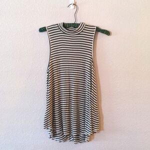 Anthropology Pure + Good mock neck, green and white striped tank top, xs